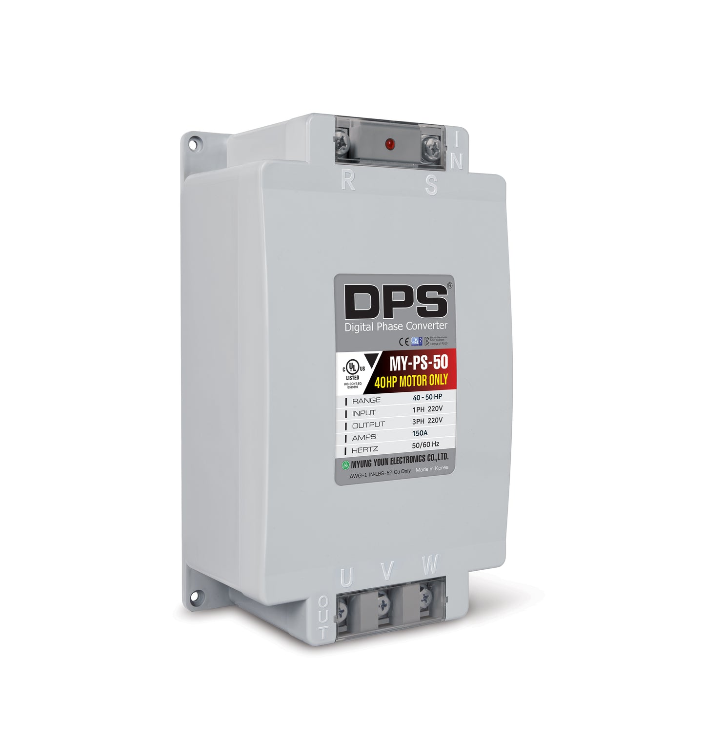 DPS Used for 40HP(30kW) 120A Motor, Single to 3 Phase Converter, MY-PS-50, 1 DPS Must Be Used for 1 Motor Only, Input/Output 200-240V, UL Listed