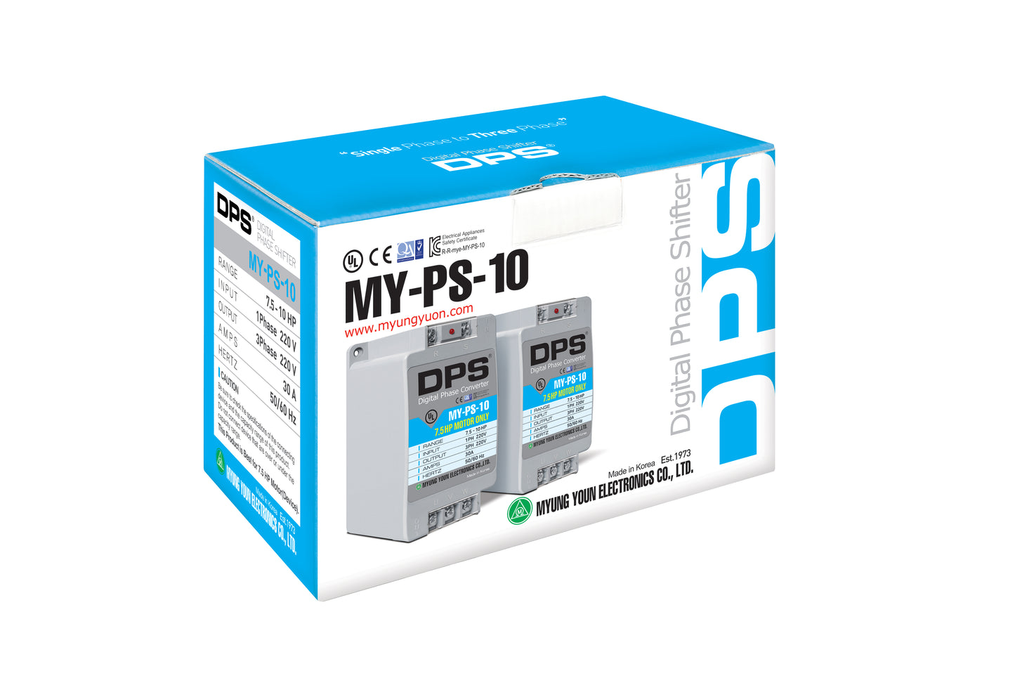 DPS Used for 7.5HP(5.5kW) 23A Motor, Single to 3 Phase Converter, MY-PS-10, 1 DPS Must Be Used for 1 Motor Only, Input/Output 200-240V, UL Listed
