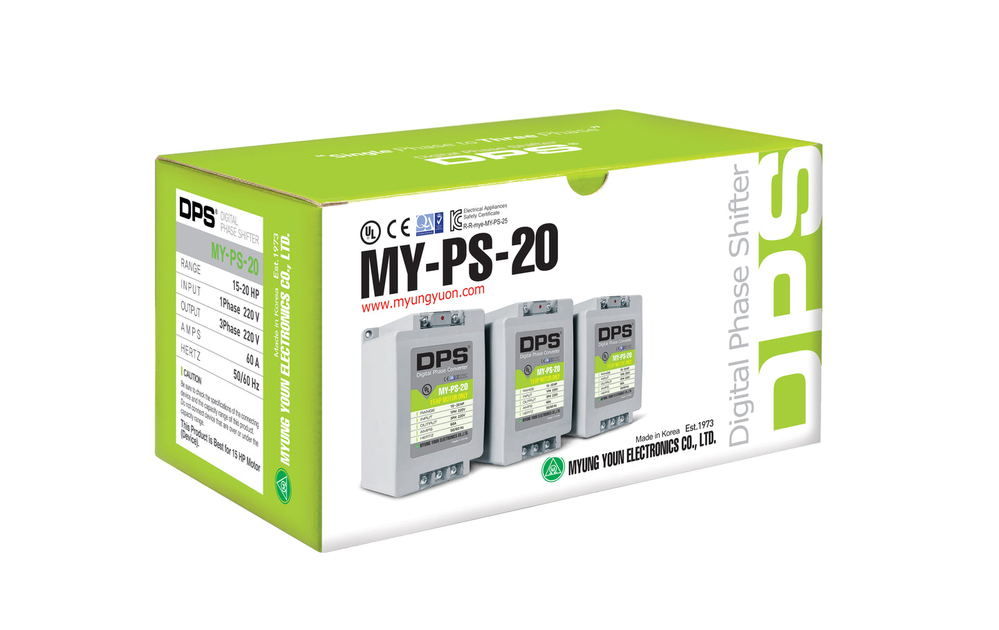 DPS Used for 15HP(11kW) 45A Motor, Single to 3 Phase Converter, MY-PS-20, 1 DPS Must Be Used for 1 Motor Only, Input/Output 200-240V, UL Listed