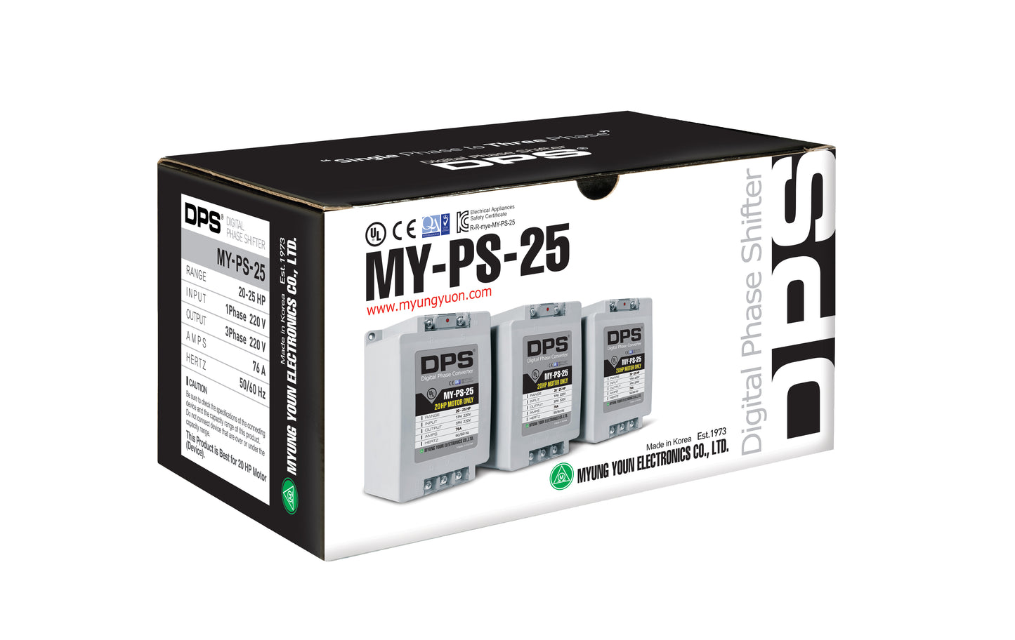 DPS Used for 20HP(15kW) 60A Motor, Single to 3 Phase Converter, MY-PS-25, 1 DPS Must Be Used for 1 Motor Only, Input/Output 200-240V, UL Listed
