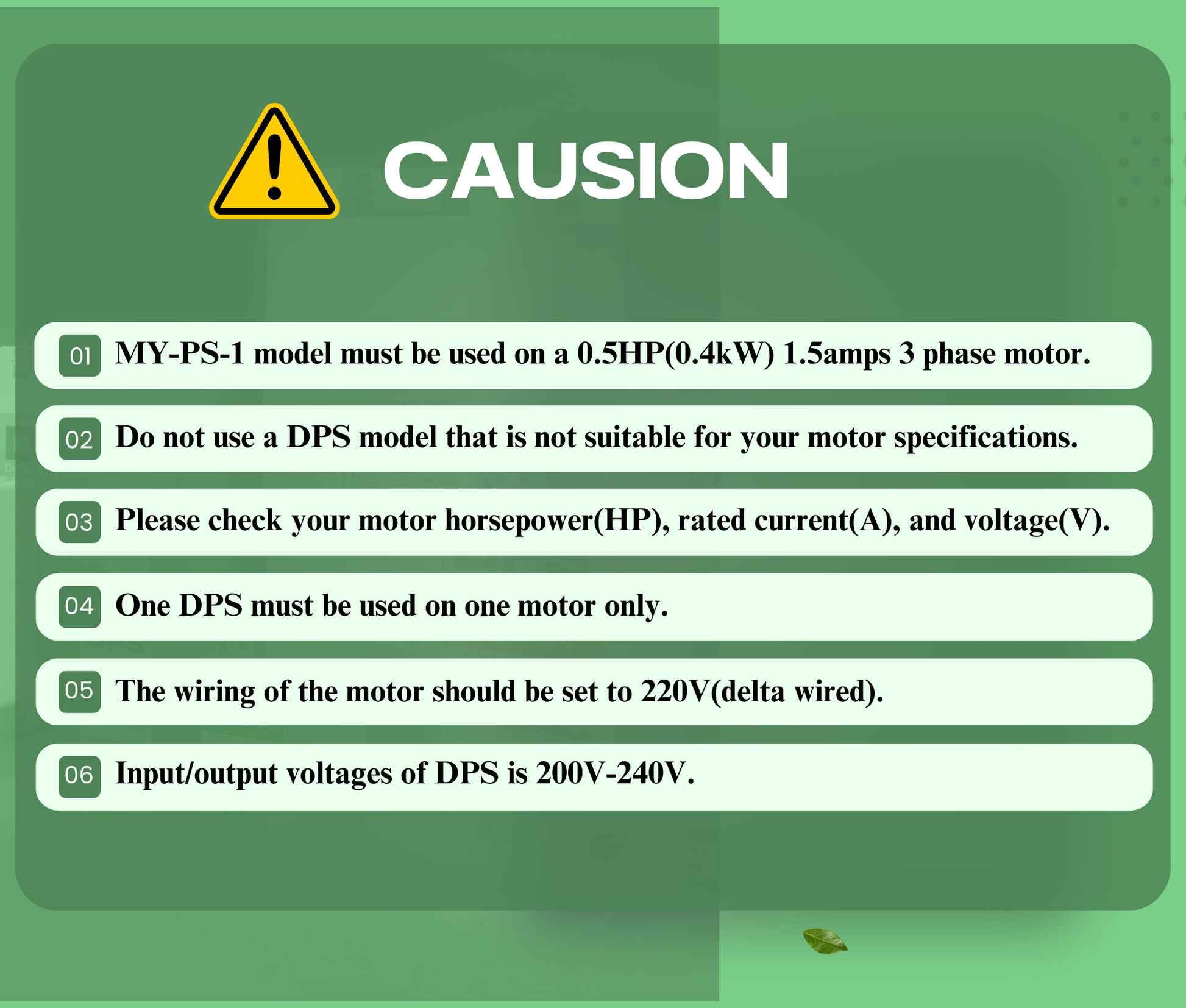 DPS Used for 0.5HP(0.4kW) 1.5A Motor, Single to 3 Phase Converter, MY- – DPS  Store