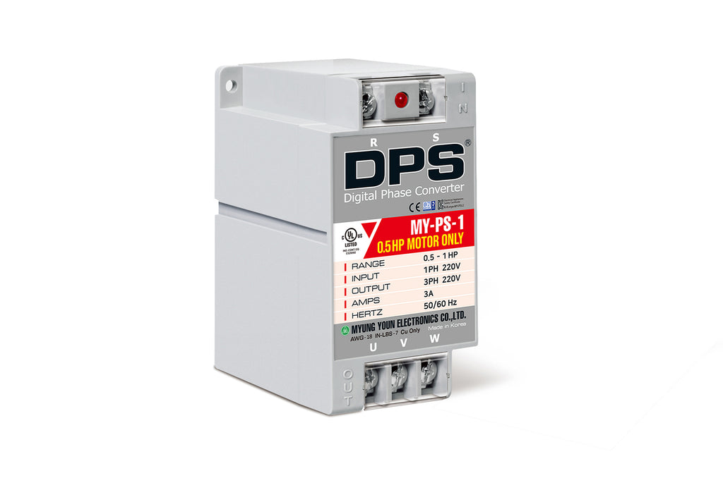 DPS Single Phase to 3 Phase Converter, 1HP(3A), 200V-240V Input/Output, Digital Phase Shifter, MY-PS-1 Model Must Be Used for 0.5HP(0.4kW) 1.5A Motor, DPS Must Be Used for 1 Motor Only, UL-Listed
