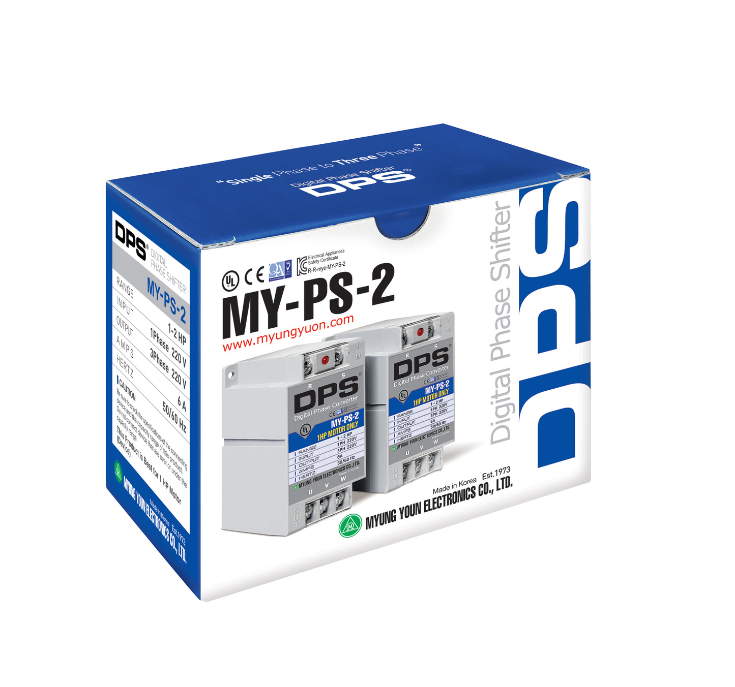 DPS Used for 1HP(0.75kW) 3A Motor, Single to 3 Phase Converter, MY-PS-2, 1 DPS Must Be Used for 1 Motor Only, Input/Output 200-240V, UL Listed