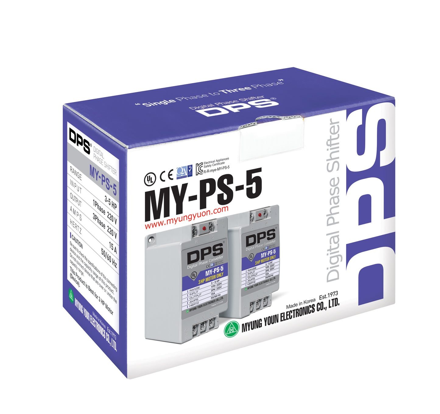 DPS Used for 3HP(2.2kW) 9A Motor, Single to 3 Phase Converter, MY-PS-5, 1 DPS Must Be Used for 1 Motor Only, Input/Output 200-240V, UL Listed
