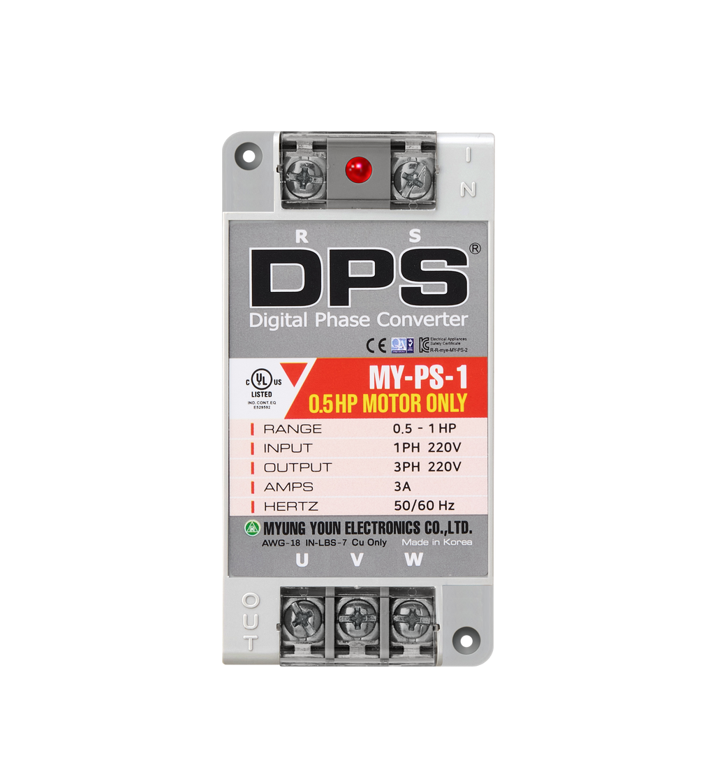 DPS Single Phase to 3 Phase Converter, 1HP(3A), 200V-240V Input/Output, Digital Phase Shifter, MY-PS-1 Model Must Be Used for 0.5HP(0.4kW) 1.5A Motor, DPS Must Be Used for 1 Motor Only, UL-Listed