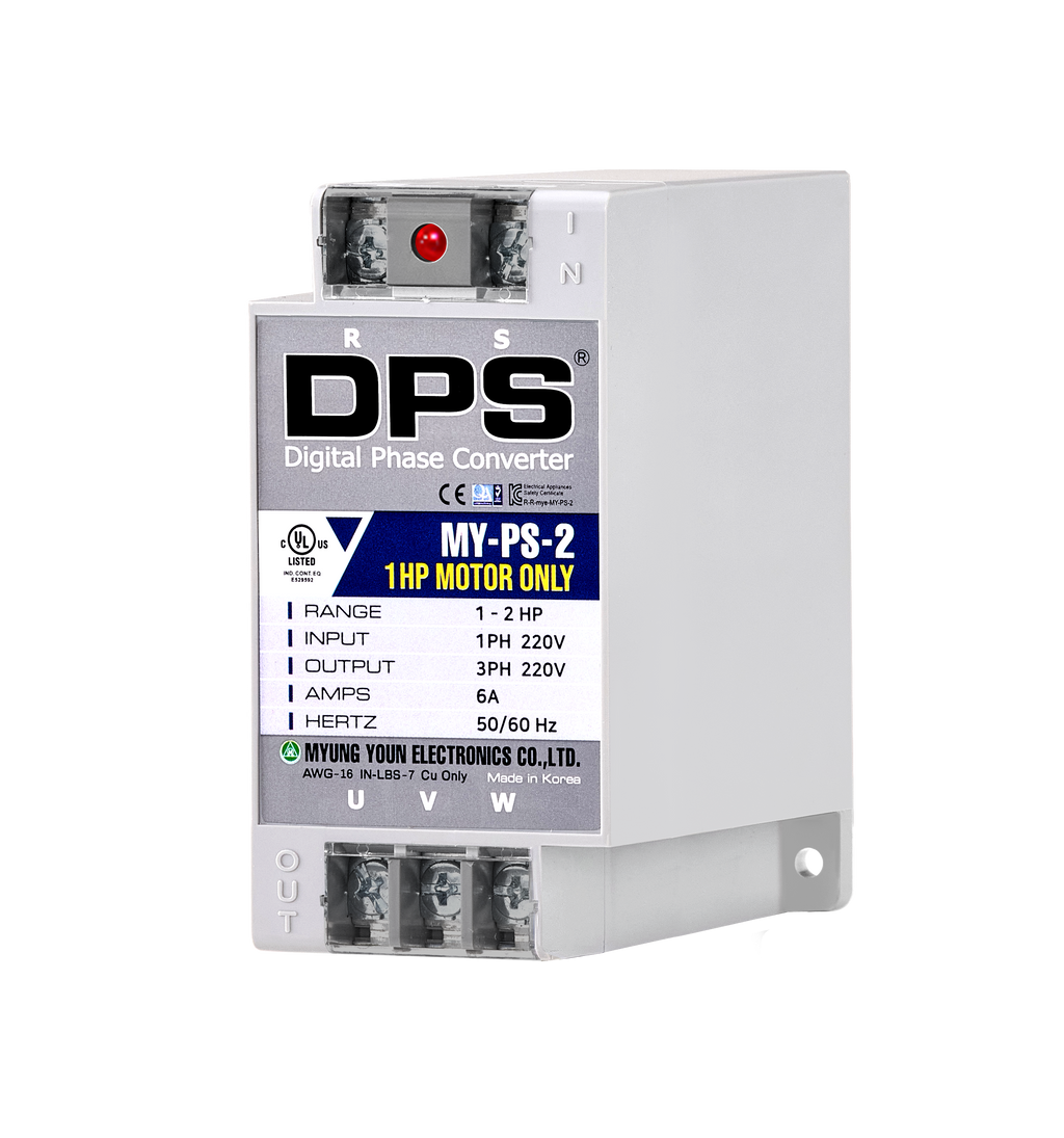 DPS Single Phase to 3 Phase Converter, 2HP(6A), 200V-240V Input/Output, Digital Phase Shifter, MY-PS-2 Model Must Be Used for 1HP(0.75kW) 3A Motor, DPS Must Be Used for 1 Motor Only, UL-Listed