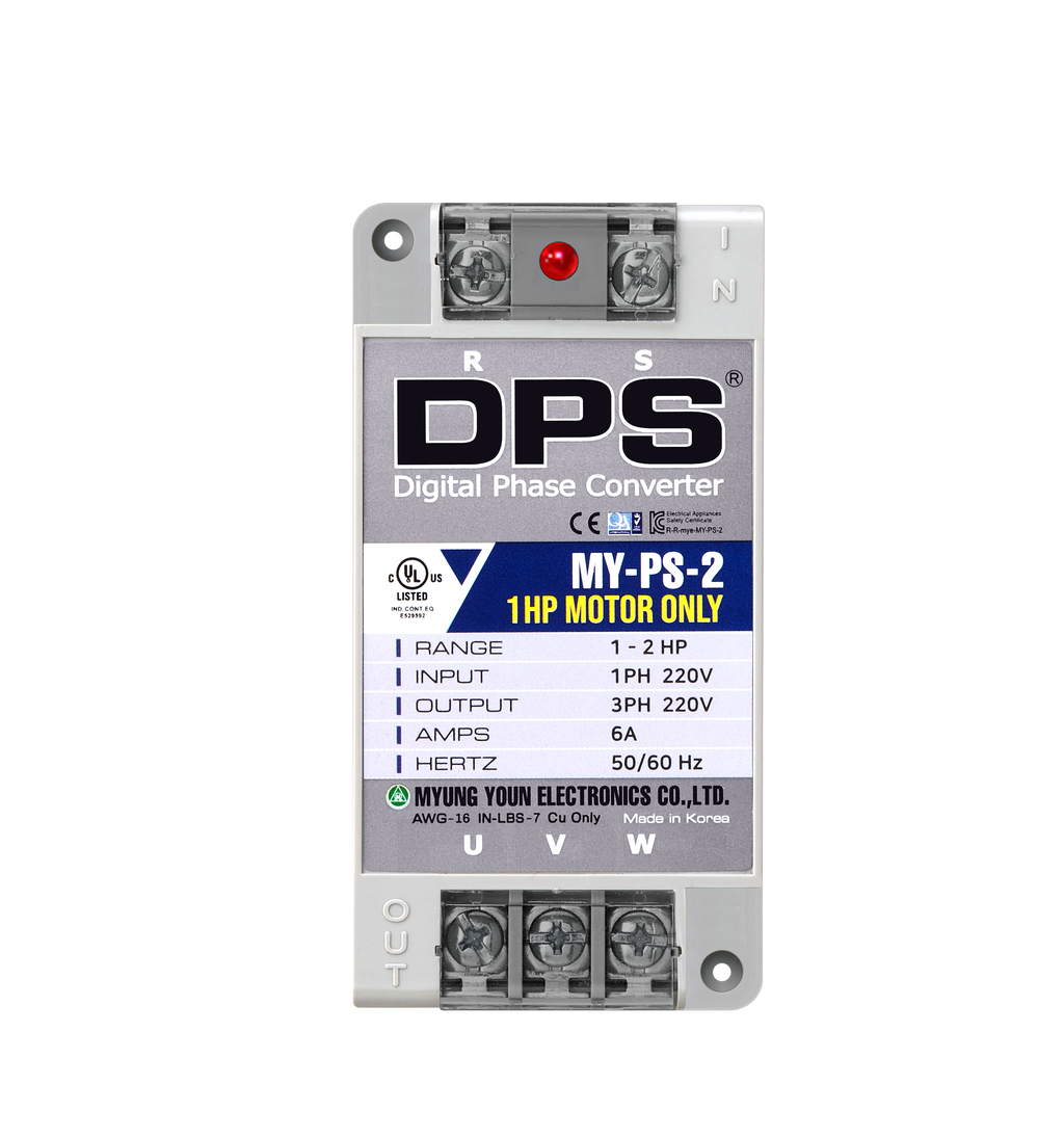 DPS Single Phase to 3 Phase Converter, 2HP(6A), 200V-240V Input/Output, Digital Phase Shifter, MY-PS-2 Model Must Be Used for 1HP(0.75kW) 3A Motor, DPS Must Be Used for 1 Motor Only, UL-Listed