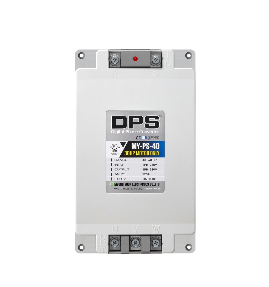 DPS Single Phase to 3 Phase Converter, 40HP(120A), 200V-240V Input/Output, Digital Phase Shifter, MY-PS-40 Model Must Be Used for 30HP(22.5kW) 90A Motor, DPS Must Be Used for 1 Motor Only, UL-Listed